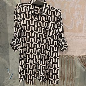 Black and White Geometric Print Cotton Blouse